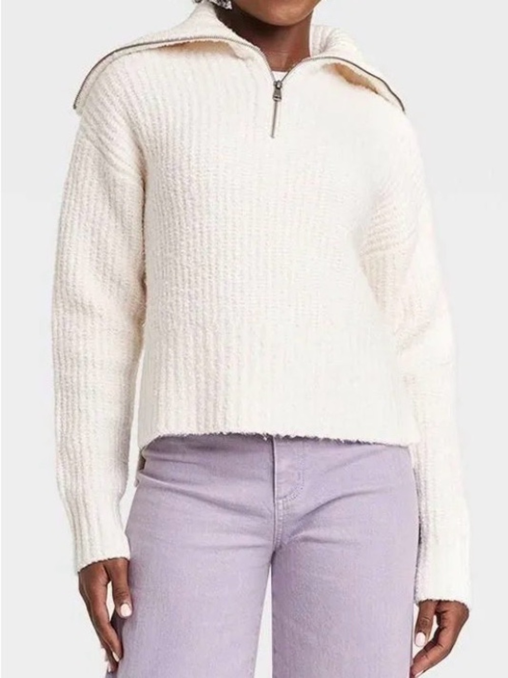 Women's Quarter Zip Collared Pullover Sweater - Universal Thread Cream M